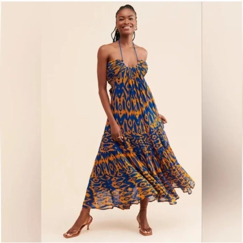 Anthropologie Verb by Pallavi Singhee Cut-Out Midi Dress Blue & Orange Size XS